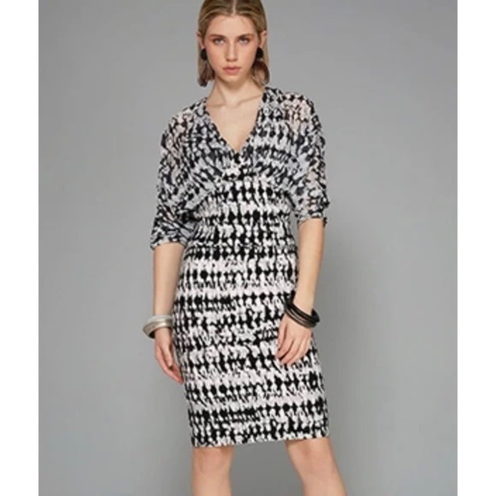 BADGLEY MISCHKA STUDIO Black White & Grey Deep V-Neck Dress 4 Cocktail Party